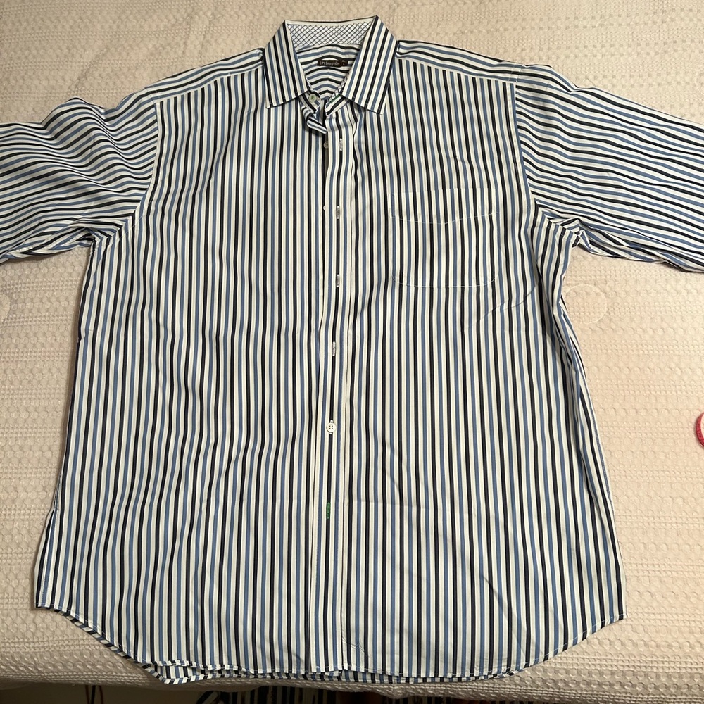 J. McLaughlin Blue and White‎ Casual Button Down Shirt